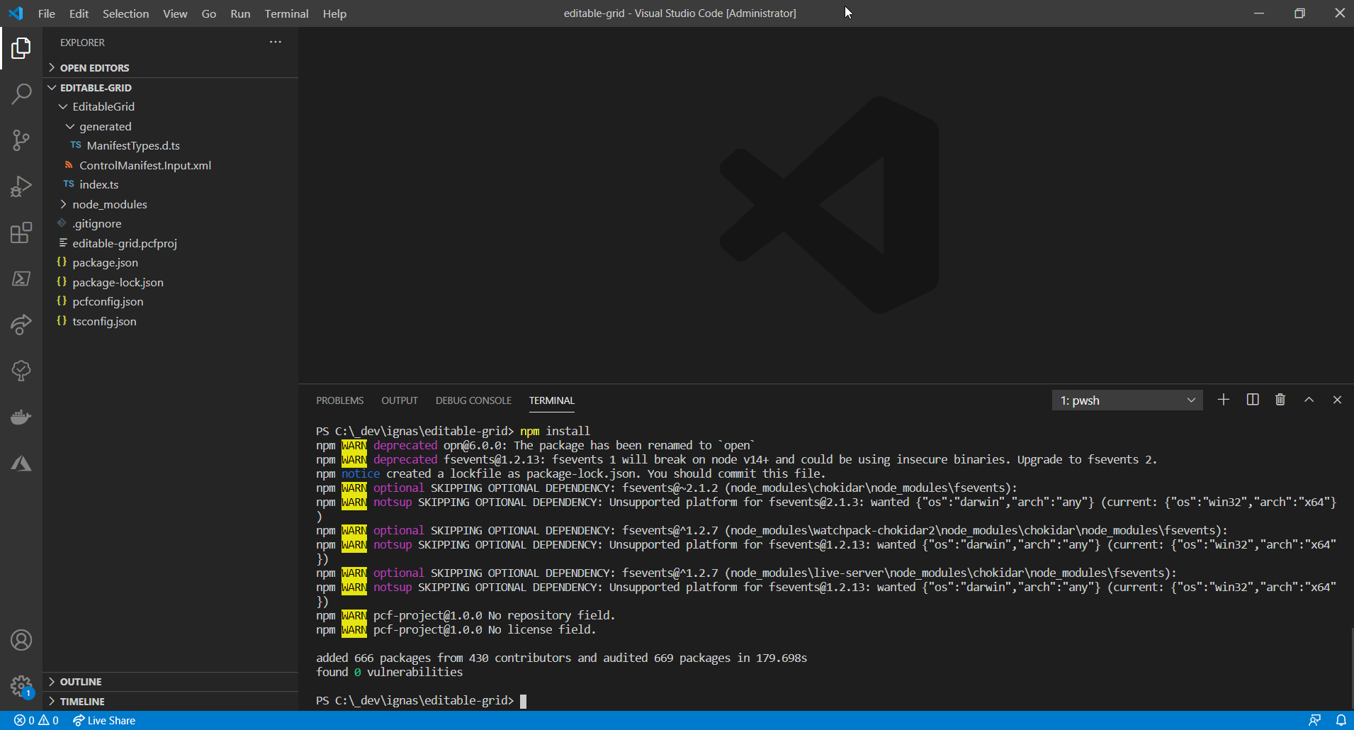 VSCode after npm install